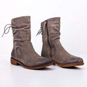 Sofft Women Sharnell Low Distress Grey Suede Back Lace-up Mid Calf boots sz 7